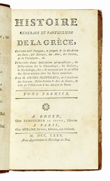  Cousin-Despraux Louis : Histoire gnrale et particulire de la Grece, contenant l'origine, le progrs & la dcadence des loix... Tome premire (-seizime). Storia locale, Storia, Diritto e Politica  - Auction Books, autographs & manuscripts - Libreria Antiquaria Gonnelli - Casa d'Aste - Gonnelli Casa d'Aste