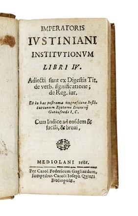  Justinianus : Institutionum libri IV.  - Asta Libri a stampa dal XVI al XX secolo [ASTA A TEMPO - PARTE II] - Libreria Antiquaria Gonnelli - Casa d'Aste - Gonnelli Casa d'Aste
