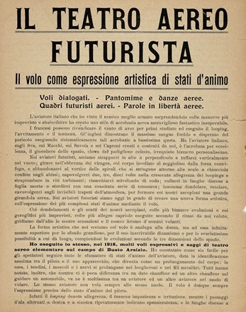 Il teatro aereo futurista. Il volo come espressione artistica di stati d?animo. Futurismo, Arte  - Auction Libri a stampa dal XVI al XX secolo [ASTA A TEMPO - PARTE II] - Libreria Antiquaria Gonnelli - Casa d'Aste - Gonnelli Casa d'Aste