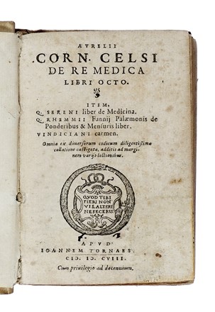  Celsus Aurelius Cornelius : De re medica libri octo...  - Asta Libri a stampa dal XVI al XX secolo [ASTA A TEMPO - PARTE II] - Libreria Antiquaria Gonnelli - Casa d'Aste - Gonnelli Casa d'Aste