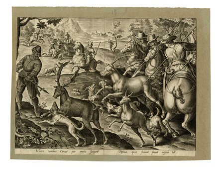  Jan Van der Straet (detto Stradano)  (Bruges, 1523 - Firenze, 1605) [da] : Cinque tavole da Venationes Ferarum, Avium, Piscium. Pugnae Bestiariorum: & mutuae Bestiarum,...  - Asta Arte antica, Orientalia e Cartografia [ASTA A TEMPO - PARTE I] - Libreria Antiquaria Gonnelli - Casa d'Aste - Gonnelli Casa d'Aste