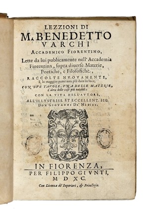  Varchi Benedetto : Storia fiorentina. Nella quale principalmente si contengono l'ultime revoluzioni della repubblica fiorentina, e lo stabilimento del principato nella casa de' Medici...  Bartolomeo Cavalcanti  (Firenze, 1503 - Padova, 1562)  - Asta Libri a stampa dal XV al XIX secolo [Parte II] - Libreria Antiquaria Gonnelli - Casa d'Aste - Gonnelli Casa d'Aste