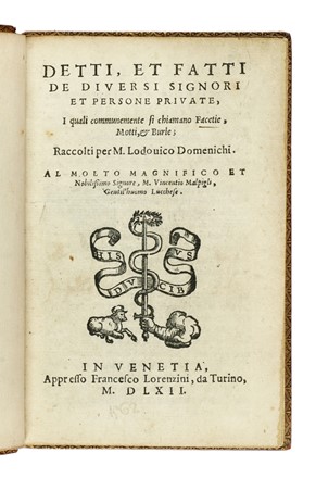  Domenichi Lodovico : Detti et fatti de diversi signori et persone private. Classici, Storia, Letteratura, Storia, Diritto e Politica  Vincenzo Piazza  (1668 - 1745)  - Auction Books from XV to XIX Century [II Part] - Libreria Antiquaria Gonnelli - Casa d'Aste - Gonnelli Casa d'Aste