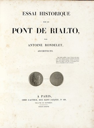  Rondelet Antonio : Essai historique sur le Pont de Rialto. Storia locale, Figurato, Storia, Diritto e Politica, Collezionismo e Bibliografia  - Auction Books from XV to XIX Century [II Part] - Libreria Antiquaria Gonnelli - Casa d'Aste - Gonnelli Casa d'Aste