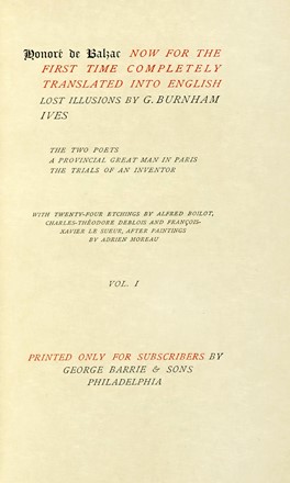  Balzac Honor (de) : [Complete works] now for the first time completely translated into English [...] by G. Burnham Ives. Vol 1 (-53).  Ives Burnham  - Asta Libri a stampa dal XV al XIX secolo [Parte II] - Libreria Antiquaria Gonnelli - Casa d'Aste - Gonnelli Casa d'Aste