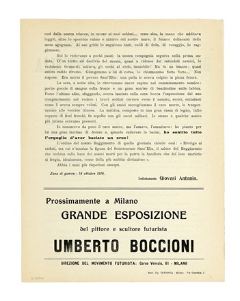 La morte gloriosa del futurista Sant'Elia. Futurismo, Arte  Filippo Tommaso Marinetti  (1876 - 1994)  - Auction Autographs and manuscripts, Futurism, Modern editions and Art books [I PART] - Libreria Antiquaria Gonnelli - Casa d'Aste - Gonnelli Casa d'Aste