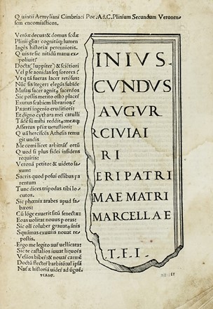  Plinius Secundus Gaius : [Historiae naturalis libri XXXVII].  Alessandro Benedetti  - Asta Libri a stampa dal XV al XIX secolo [Parte II] - Libreria Antiquaria Gonnelli - Casa d'Aste - Gonnelli Casa d'Aste