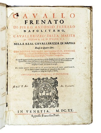  Ferraro Pirro Antonio : Cavallo frenato. Equitazione, Figurato, Scienze tecniche e matematiche, Zoologia, Feste - Folklore - Giochi - Sport, Collezionismo e Bibliografia, Scienze naturali  - Auction Books from XV to XIX Century [II Part] - Libreria Antiquaria Gonnelli - Casa d'Aste - Gonnelli Casa d'Aste