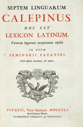  Calepino Ambrogio : Septem linguarum Calepinus. Hoc est lexicon Latinum, variarum linguarum interpretatione adjecta... Volumen primum (-secundum). Dizionari, Letteratura  - Auction Books from XV to XIX Century [II Part] - Libreria Antiquaria Gonnelli - Casa d'Aste - Gonnelli Casa d'Aste