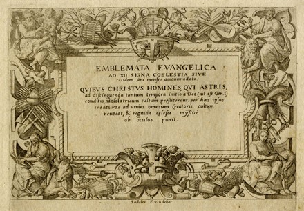  Adriaen Collaert  (Anversa, 1560 - 1618) : Emblemata Evangelica Ad XII signa coelestia sive totidem ani menses accomodata:...  - Asta Arte Antica [Parte I] - Libreria Antiquaria Gonnelli - Casa d'Aste - Gonnelli Casa d'Aste