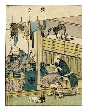  Katsushika Hokusai  (Edo, 1760 - 1849) : Armaiolo / Venditore di cordoncini in carta per capelli.  - Auction Ancient Art [I Part] - Libreria Antiquaria Gonnelli - Casa d'Aste - Gonnelli Casa d'Aste