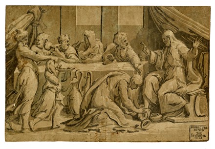  Alessandro Gandini  (Attivo a Bologna, ) : Cristo in casa di Simone Fariseo.  - Auction Ancient Art [I Part] - Libreria Antiquaria Gonnelli - Casa d'Aste - Gonnelli Casa d'Aste