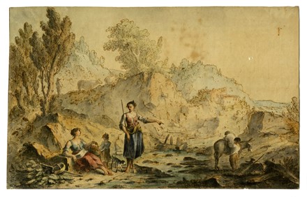  Venetian school, 18th century : Due paesaggi con scene di genere.  - Auction Ancient Art [I Part] - Libreria Antiquaria Gonnelli - Casa d'Aste - Gonnelli Casa d'Aste