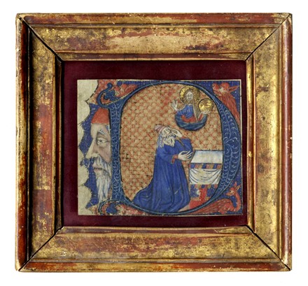  Anonimo del XV secolo : Capolettera decorato e miniato con Cristo Salvator Mundi che appare a vegliardo.  - Auction Ancient Art [I Part] - Libreria Antiquaria Gonnelli - Casa d'Aste - Gonnelli Casa d'Aste