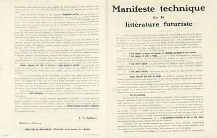  Marinetti Filippo Tommaso : Manifeste technique de la littrature futuriste.  - Asta Libri, autografi e manoscritti - Libreria Antiquaria Gonnelli - Casa d'Aste - Gonnelli Casa d'Aste