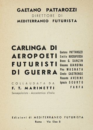  Marinetti Filippo Tommaso : I nuovi poeti futuristi. Futurismo, Arte  Gaetano Pattarozzi,  [..]