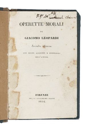  Leopardi Giacomo : Operette morali [...] seconda edizione.  Niccolò Machiavelli  [..]