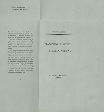  Parenti Marino : Manzoni, Firenze e la Risciacquatura.  - Asta Libri, autografi e manoscritti - Libreria Antiquaria Gonnelli - Casa d'Aste - Gonnelli Casa d'Aste