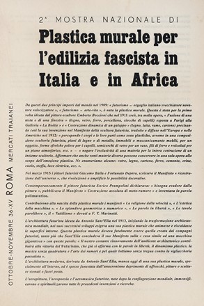  Marinetti Filippo Tommaso [e altri] : 2 mostra nazionale di Plastica murale per l'edilizia fascista in Italia e in Africa.  Enrico Prampolini  (Modena, 1894 - Roma, 1956), Tullio Crali  (Igalo, 1910 - Milano, 2000)  - Asta Libri, autografi e manoscritti - Libreria Antiquaria Gonnelli - Casa d'Aste - Gonnelli Casa d'Aste