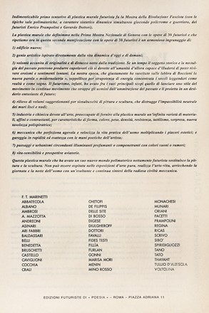  Marinetti Filippo Tommaso [e altri] : 2 mostra nazionale di Plastica murale per l'edilizia fascista in Italia e in Africa. Futurismo, Fascismo, Arte, Storia, Diritto e Politica  Enrico Prampolini  (Modena, 1894 - Roma, 1956), Tullio Crali  (Igalo, 1910 - Milano, 2000)  - Auction Books, autographs and manuscripts - Libreria Antiquaria Gonnelli - Casa d'Aste - Gonnelli Casa d'Aste