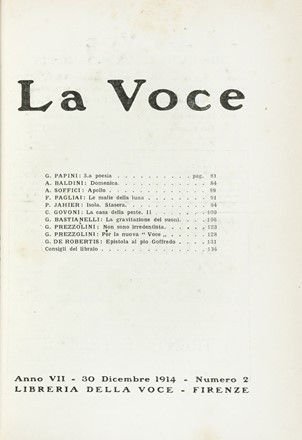 La Voce. Periodici e Riviste, Futurismo, Collezionismo e Bibliografia, Arte  - Auction  [..]