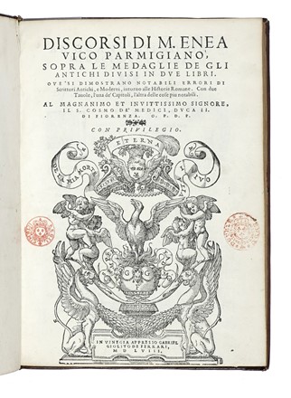  Vico Enea : Discorsi [...] sopra le medaglie de gli antichi divisi in due libri.  - Asta Libri, autografi e manoscritti - Libreria Antiquaria Gonnelli - Casa d'Aste - Gonnelli Casa d'Aste