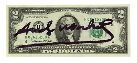  Andy Warhol  (Pittsburgh, 1928 - New York, 1987) : 2 dollars signed by Andy Warhol.  - Auction Ancient, Modern and Contemporary Art [II Part ] - Libreria Antiquaria Gonnelli - Casa d'Aste - Gonnelli Casa d'Aste