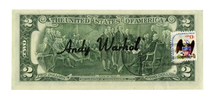  Andy Warhol  (Pittsburgh, 1928 - New York, 1987) : 2 dollars signed by Andy Warhol.  - Auction Ancient, Modern and Contemporary Art [II Part ] - Libreria Antiquaria Gonnelli - Casa d'Aste - Gonnelli Casa d'Aste