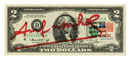  Warhol Andy : 2 dollars signed by Andy Warhol.  - Asta Arte Antica, Moderna e Contemporanea [Parte II] - Libreria Antiquaria Gonnelli - Casa d'Aste - Gonnelli Casa d'Aste