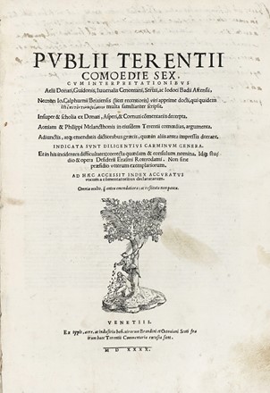 Terentius Afer Publius : Comoediae sex, cum interpretationibus Aelii Donati, Guidonis,  [..]