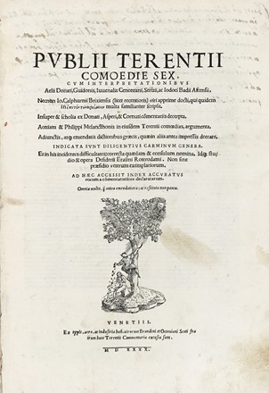  Terentius Afer Publius : Comoediae sex, cum interpretationibus Aelii Donati, Guidonis, Iuuenalis Cenomani, Seruii, ac Iodoci Badii Ascensii...  - Asta Libri, autografi e manoscritti - Libreria Antiquaria Gonnelli - Casa d'Aste - Gonnelli Casa d'Aste