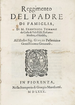  Tommasi Francesco : Reggimento del padre di famiglia.  - Asta Libri, autografi e manoscritti - Libreria Antiquaria Gonnelli - Casa d'Aste - Gonnelli Casa d'Aste