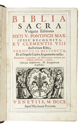 Biblia Sacra Vulgatae Editionis. Sixti V Pontificis Maximi Jussu Recognita... Bibbia,  [..]