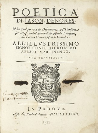  De Nores Giasone : Poetica.  - Asta Libri, autografi e manoscritti - Libreria Antiquaria  [..]