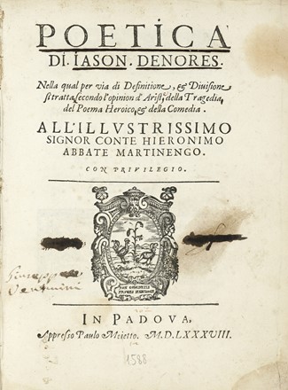  De Nores Giasone : Poetica.  - Asta Libri, autografi e manoscritti - Libreria Antiquaria Gonnelli - Casa d'Aste - Gonnelli Casa d'Aste