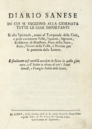  Gigli Girolamo : Diario sanese.  - Asta Libri, autografi e manoscritti - Libreria  [..]