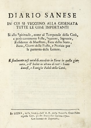  Gigli Girolamo : Diario sanese.  - Asta Libri, autografi e manoscritti - Libreria Antiquaria Gonnelli - Casa d'Aste - Gonnelli Casa d'Aste