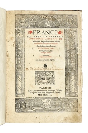  Patrizi Francesco : De institutione reipub. libri novem. Scienze politiche, Storia,  [..]