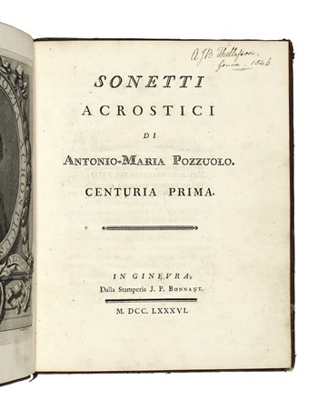  Pozzuolo Antonio Maria : Sonetti acrostici. Letteratura italiana, Letteratura   [..]