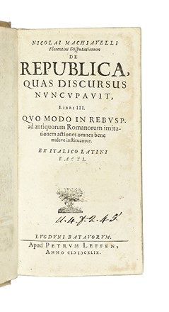 Machiavelli Niccolò : Disputationum de republica, quas discursus nuncupauit, libri  [..]