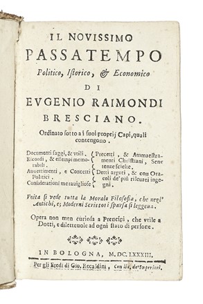  Raimondi Eugenio : Il novissimo passatempo politico, istorico, & economico.  - Asta Libri, autografi e manoscritti - Libreria Antiquaria Gonnelli - Casa d'Aste - Gonnelli Casa d'Aste
