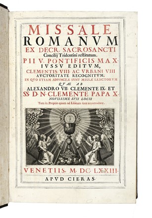 Missale romanum ex decr. sacrosancti concilii tridentini restitutum Pii V Pontifici  [..]