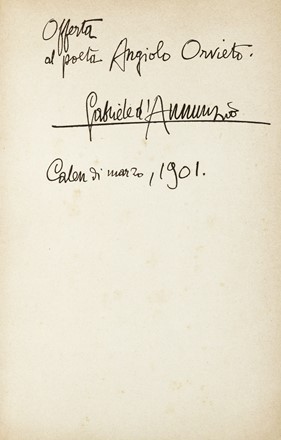  D'Annunzio Gabriele : Dedica e firma su libro La Canzone di Garibaldi.  - Asta  [..]