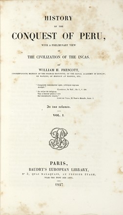  Marmontel Jean Francois : Les Incas, ou La destruction de l'Empire du Pérou... Tome premier (-second).  William Prescott  - Asta Libri, autografi e manoscritti - Libreria Antiquaria Gonnelli - Casa d'Aste - Gonnelli Casa d'Aste