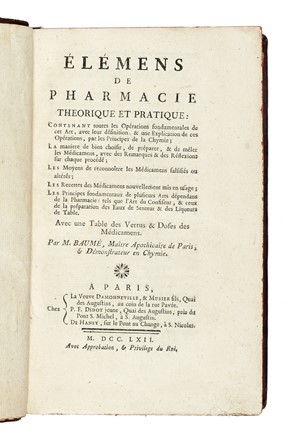  Baumé Antoine : Elémens de pharmacie théorique et pratique... Farmacologia, Medicina  [..]