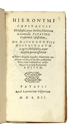  Capodivacca Girolamo : Opusculum, de differentiis doctrinarum logicis, philosophis,  [..]