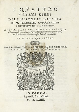  Guicciardini Francesco : I quattro ultimi libri dell'Historie d'Italia. Storia,  [..]