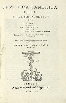  Savonarola Michele : Practica canonica de febribus. Medicina  - Auction Books,  [..]