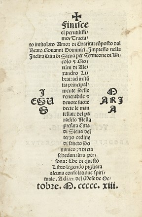  Dominici Giovanni : Trattato della Sanctissima Charita.  - Asta Libri, autografi e manoscritti - Libreria Antiquaria Gonnelli - Casa d'Aste - Gonnelli Casa d'Aste
