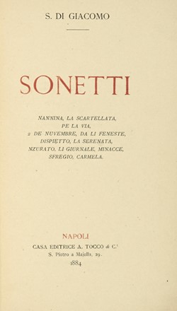  Di Giacomo Salvatore : Sonetti. Poesia, Letteratura italiana, Legatura, Letteratura,  [..]